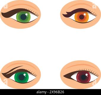 Vier stilisierte Vektorillustrationen menschlicher Augen mit verschiedenen Irisfarben Stock Vektor