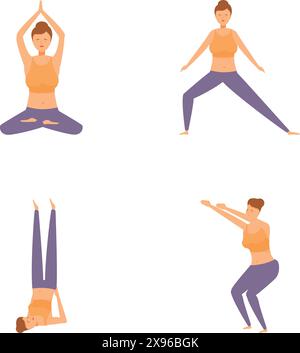 Collection of four vector illustrations showing different yoga poses, suitable for wellness and fitness content Stock Vektor