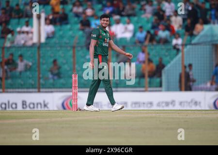 Taskin Ahmed während des dritten T20-Spiels gegen Simbabwe im Zahur Ahmed Chowdhury Stadium, Sagorika, Chattogram, Bangladesch, 07. Mai, 202 Stockfoto