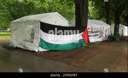 Protestcamp der Students for Palestine und der pro-palästinensischen Gruppierung Thawranahe in der Nähe der Universität Hamburg und gegenüber dem Bahnhof Dammtor. Das umstrittene pro-palästinensische Protestcamp besteht aus mehreren Zelten, es werden diverse Aktionen täglich angeboten. Rotherbaum Hamburg *** Protestlager der Studenten für Palästina und der pro-palästinensischen Gruppe Thawranahe nahe der Universität Hamburg und gegenüber dem Bahnhof Dammtor das umstrittene pro-palästinensische Protestlager besteht aus mehreren Zelten, täglich werden verschiedene Aktivitäten angeboten Stockfoto