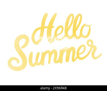 „Hello Summer Watercolor“-Schriftzug. Sommerzeit-Logo-Vorlagen. Isoliertes Typografisches Design-Etikett. Sommerferien-Schriftzug für Einladung Stock Vektor