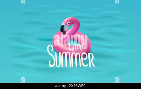 Sommertimer Flamingo, Sommerurlaub auf dem Meer. Vektor Stock Vektor