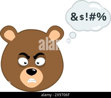 Vektor-Illustration Gesicht brauner Bär Grizzly Cartoon, wütender Ausdruck mit einem Wolkengedanken und einem beleidigenden Text Stock Vektor