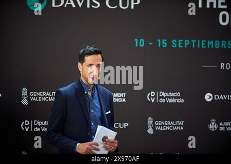 David Blai Sprecher in Aktion während der offiziellen Präsentation der Gruppenbühne in Valencia am 29. Mai 2024 im Mercado de Colon (Valencia, offizielle PR Stockfoto