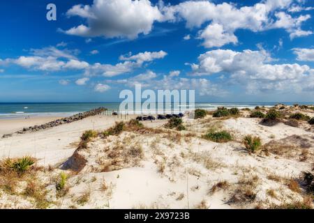 Sanddünen und blaues Meer in New Smyrna Beach, Florida, USA Stockfoto