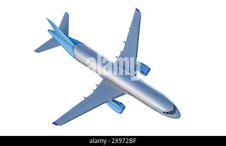 Kommerzielles Flugzeug von oben erfasst, isoliertes transparentes Reisekonzept Stockfoto