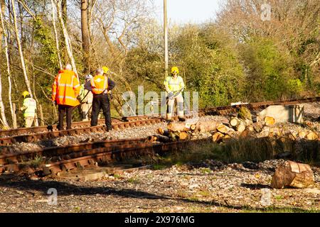 Lineseitiges Feuer, Feuerwehrleute in Anwesenheit, Creech Bottom, Swanage Railway Strict Bulleid Steam Gala 2017 Stockfoto