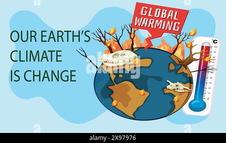 Globale Erwärmung Illustration, Umweltverschmutzung, globale Erwärmung Heizwirkung Konzept. Klimaschutzkonzept ändern. Weltumwelttag, Ökologie Stock Vektor