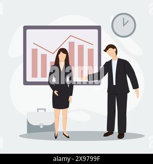 Der Chef stellt einen neuen Mitarbeiter vor, einen Finanzspezialisten. Vektor-Illustration des Geschäftskonzepts Stock Vektor