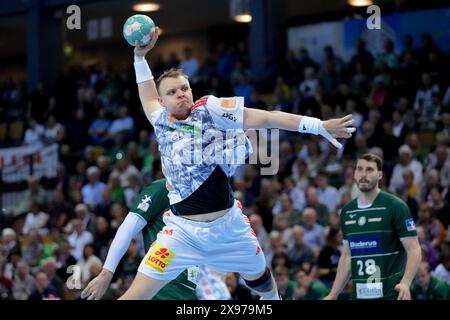 Wetzlar, Deutschland. Mai 2024. Wetzlar, Deutschland, 29. Mai 2024: Justus Fischer ( 54 Hannover-Burgdorf) während des Liqui Moly Handball-Bundesliga-Spiels zwischen HSG Wetzlar und TSV Hannover-Burgdorf in der Buderus-Arena in Wetzlar. (Julia Kneissl/SPP) Credit: SPP Sport Press Photo. /Alamy Live News Stockfoto