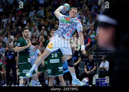 Wetzlar, Deutschland. Mai 2024. Wetzlar, Deutschland, 29. Mai 2024: Justus Fischer ( 54 Hannover-Burgdorf) während des Liqui Moly Handball-Bundesliga-Spiels zwischen HSG Wetzlar und TSV Hannover-Burgdorf in der Buderus-Arena in Wetzlar. (Julia Kneissl/SPP) Credit: SPP Sport Press Photo. /Alamy Live News Stockfoto