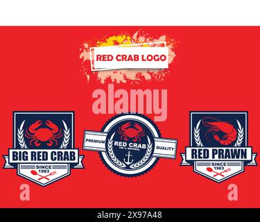 Red Crab Vector Logoset – perfekt für Meeresfrüchte-Branding, Küstenunternehmen, Projekte im maritimen Stil und Meeresprodukte Stock Vektor