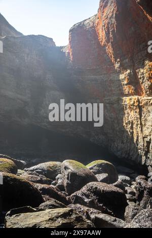 Die interessante Felsformation Devils Punchbowl ist ein State Natural Area in der Nähe von Newport und Otter Rock, Oregon, USA. Stockfoto