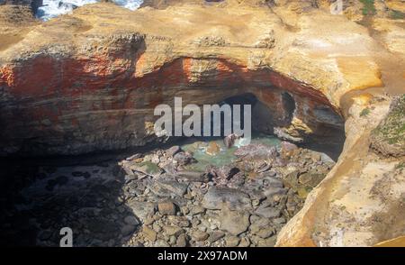 Die interessante Felsformation Devils Punchbowl ist ein State Natural Area in der Nähe von Newport und Otter Rock, Oregon, USA. Stockfoto