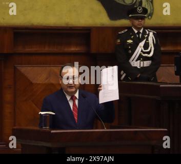 POLITISCHER PROZESS JUAN ZAPATA Quito, Mittwoch, 29. Mai 2024 ehemaliger Innenminister Juan Zapata im Plenum der Versammlung, um auf den gegen ihn erhobenen politischen Prozess zu reagieren, im Legislativpalast Fotos Rolando Enriquez API Quito Pichincha Ecuador POL POL POLITISCHER PROZESS JUAN ZAPATA a3189f9035560ecd3deec179a7c46887 Copyright: xROLANDOxENRIQUEZx Stockfoto