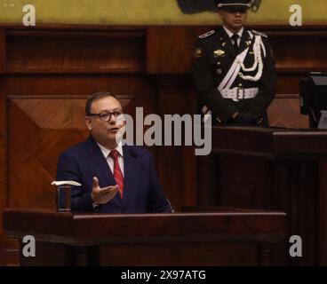 POLITISCHER PROZESS JUAN ZAPATA Quito, Mittwoch, 29. Mai 2024 ehemaliger Innenminister Juan Zapata im Plenum der Versammlung, um auf den gegen ihn erhobenen politischen Prozess zu reagieren, im Legislativpalast Fotos Rolando Enriquez API Quito Pichincha Ecuador POL POL POLITISCHER PROZESS JUAN ZAPATA 8bc62aa626c7a2f4ad29cafde292ecc0 Copyright: xROLANDOxENRIQUEZx Stockfoto