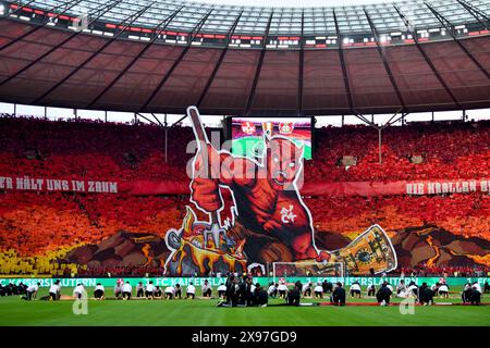 Red Devil mit Tasse, Choreo, Choreografie, Fan Action Fan Block, Fans, Fan Curve, Flaggen, Flaggen, Atmosphäre, atmosphärisch, 1. FC Kaiserslautern, 81 Stockfoto