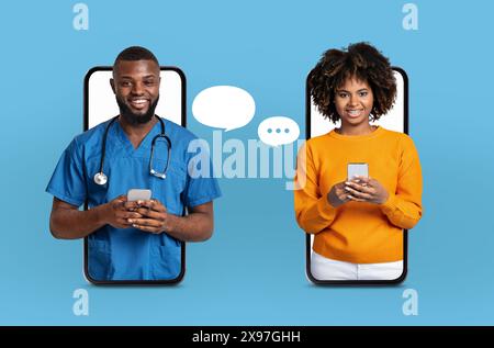 Textnachrichten für medizinische Fachkräfte und Community-Mitglieder über Smartphones Stockfoto