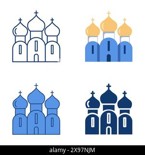 Orthodoxe Kirchensykone im flachen und Linienstil. Christliches Religionsbausymbol. Vektorabbildung Stock Vektor