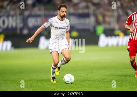 Athen, Griechenland. Mai 2024. Giacomo Bonaventura (5) von Fiorentina, der während des Endspiels der UEFA Conference League zwischen Olympiacos und Fiorentina in der OPAP Arena in Athen zu sehen war. Quelle: Gonzales Photo/Alamy Live News Stockfoto