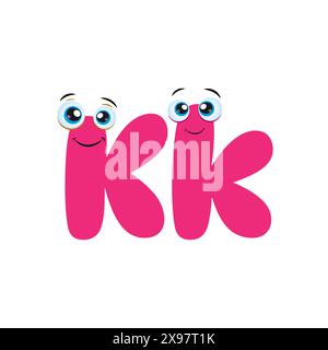 Der Buchstabe K. Süße rosa Buchstabe K Cartoon Figur mit süßen Augen. Symbol aus dem Kinderalphabet isoliert auf weißem Hintergrund. Vektorabbildung. Stock Vektor