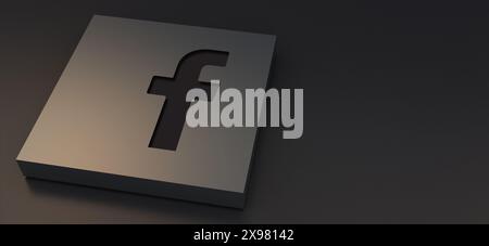 Auckland, Neuseeland - 29. April 2021: Facebook-Logos auf Metallplatte eingraviert. 3D-Illustration luxuriöser Hintergrund der Social-Media-Ikone. Stockfoto