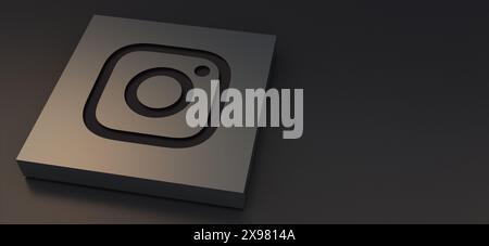 Auckland, Neuseeland - 29. April 2021: Logos von Instagram auf Metallplatte. 3D-Illustration luxuriöser Hintergrund der Social-Media-Ikone. Stockfoto