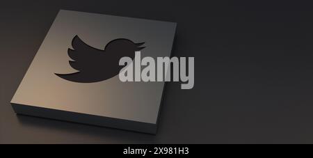 Auckland, Neuseeland - 29. April 2021: Twitter, X Logotypen auf Metallplatte. 3D-Illustration luxuriöser Hintergrund der Social-Media-Ikone. Stockfoto
