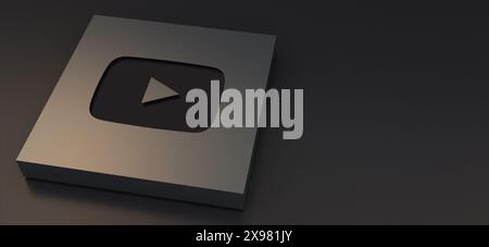 Auckland, Neuseeland - 29. April 2021: YouTube-Logos auf Metallplatte. 3D-Illustration luxuriöser Hintergrund der Social-Media-Ikone. Stockfoto