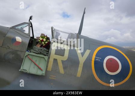 ESKISEHIR, TÜRKEI - 27. MAI 2024: Eines der wenigen noch erhaltenen luftwürdigen Spitfires, TE517, ist heute Teil der Sammlung des M.S.O. Air and Space Museums. Stockfoto