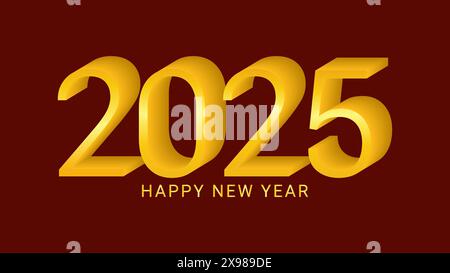 2025 Neujahr asiatisch chinesisch. Zifferndesign. Happy New Year Textvorlage in Goldfarbe. Isolierter dunkelroter Hintergrund. Für die Webseite für Postkarten-Kalender. Vektorabbildung. Stock Vektor