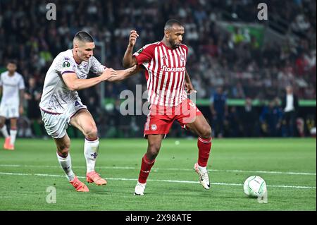 Athen, Griechenland. Mai 2024. 9 Ayoub El Kaabi von Olympiacos Piräus spielt am 29. Mai 2024 in Athen, Griechenland, während des Endspiels der UEFA Conference League zwischen Olympiacos Piräus und ACF Fiorentina in der OPAP Arena. Quelle: Unabhängige Fotoagentur/Alamy Live News Stockfoto