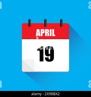 Kalendersymbol April. Datum 19. Rot und weiß. Vektordesign. Stock Vektor