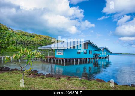 Die Perlenfarm Iaorana ist eine Touristenattraktion auf der Insel Taha'a in Französisch-Polynesien Stockfoto