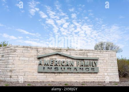 Unterzeichnung der American Family Insurance vor dem Hauptquartier in Madison, Wisconsin, USA, 4. Mai 2023. Stockfoto