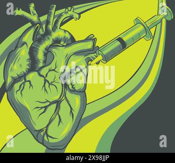 Herz und Spritze mit Impftropfen. Vektorsymbol isoliert auf weißem Hintergrund. Stock Vektor