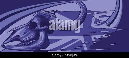 vektordarstellung eines Bullenschädels mit Hörnern und flagge des vereinigten Königreichs Stock Vektor