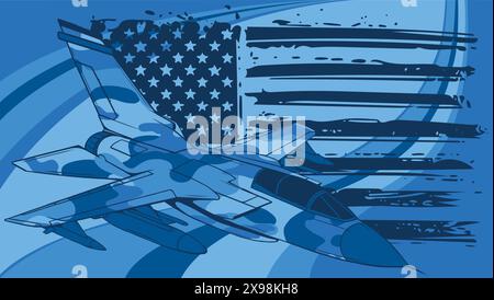 Militärische Kampfflugzeuge mit amerikanischer Flagge. Vektorgrafik Stock Vektor
