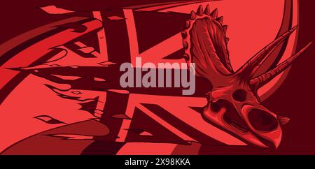 vektordarstellung eines Triceratops-Schädels mit der Flagge des vereinigten Königreichs Stock Vektor