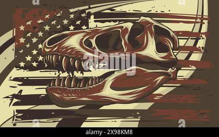 Vektordarstellung eines Tyrannosaurus rex mit amerikanischer Flagge Stock Vektor