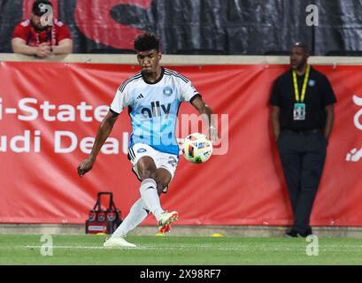 Harrison, NJ, USA. Mai 2024. Charlotte FC-Verteidiger Adilson Malanda (29) während des MLS-Spiels zwischen den New York Red Bulls und Charlotte FC in der Red Bull Arena in Harrison, NJ Mike Langish/CSM/Alamy Live News Stockfoto