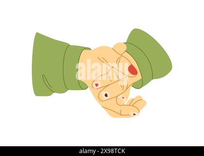 Hände eines Mannes mit bemalten Nägeln und Kartenanzügen. Vektorabbildung. Das Konzept der männlichen Maniküre. Hände geschlossen Stock Vektor