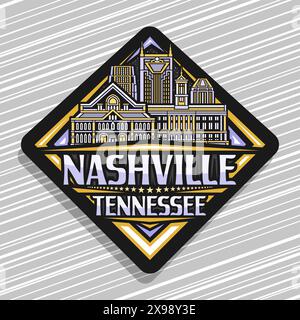 Vektor-Logo für Nashville, dunkles rautenförmiges Straßenschild mit Illustration der berühmten historischen nashville Stadtlandschaft auf Dämmerungshimmel Hintergrund, dekorative städtische R Stock Vektor