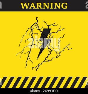 Warnsymbol auf gelbem Hintergrund mit Blitzschlag- und Blitzsymbolen Stock Vektor