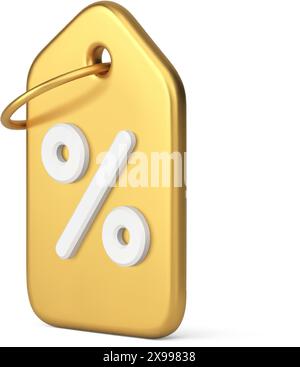 Prozentualer Verkauf Einkaufen Sonderangebot goldener Tag Seil vertikales Abzeichen 3D Icon realistische Vektor-Illustration. Prozentualer Anteil am Shop Black Friday Premium l Stock Vektor