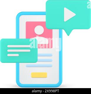 Smartphone-Anwendung Cyberspace-Kommunikationsdienst Mediensoftware 3D-Symbol realistische Vektorillustration. Mobiltelefon Bildschirm Digital Internet Mul Stock Vektor