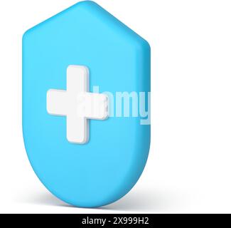 Hilfe Apotheke Krankenversicherung Behandlung Wellness Kreuzschild Abzeichen 3D Symbol realistische Vektor-Illustration. Krankenhausmedikamente Arzt Gesundheitsfürsorge Insur Stock Vektor