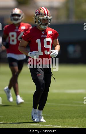 Mai 2024; Santa Clara, CA, USA; San Francisco 49ers Wide Receiver Trent Taylor (19) während organisierter Teamaktivitäten im SAP Performance Center neben Levi’s Stadium. Foto: Stan Szeto - Bild des Sports Stockfoto