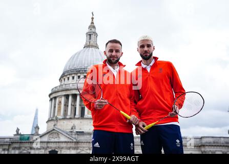 Ben Lane und Sean Vendy von Team GB während der Teamankündigung von Team GB Paris 2024 Badminton an der Londoner Börse. Bilddatum: Donnerstag, 30. Mai 2024. Stockfoto