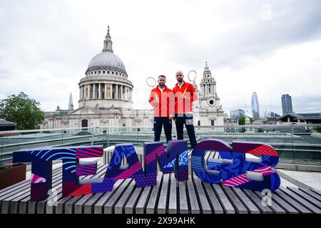 Ben Lane und Sean Vendy von Team GB während der Teamankündigung von Team GB Paris 2024 Badminton an der Londoner Börse. Bilddatum: Donnerstag, 30. Mai 2024. Stockfoto